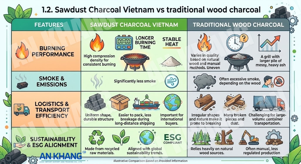Different Sawdust Charcoal Vietnam and traditional sawdust charcoal